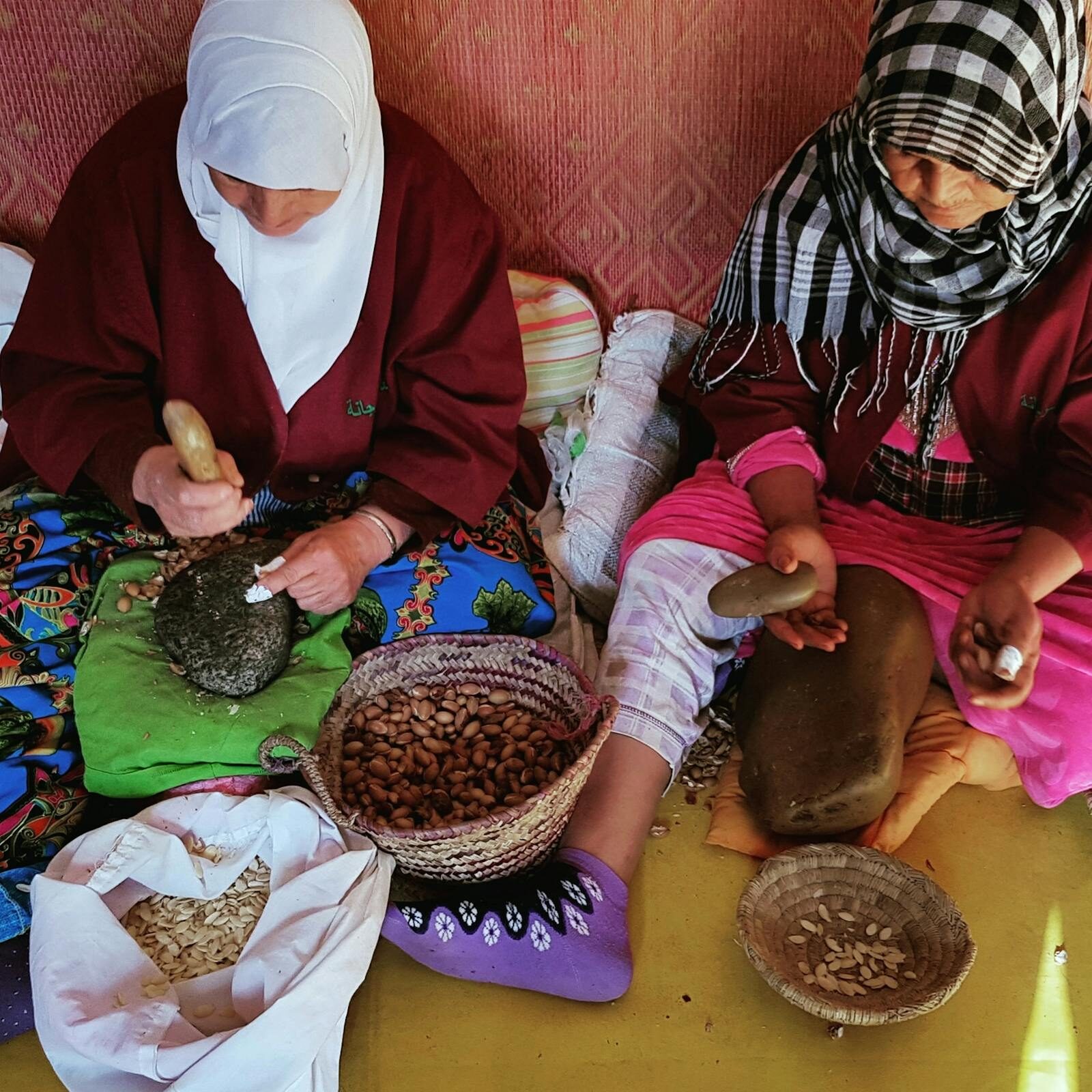 Berber women’s argan oil cooperative at work near Agadir, Morocco
